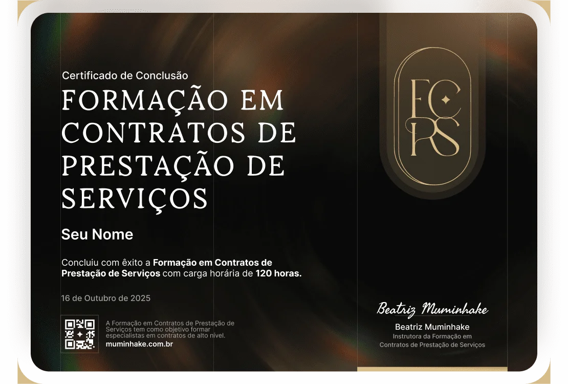 Certificado de Conclusão da Formação em Contratos de Prestação de Serviços, 120 horas